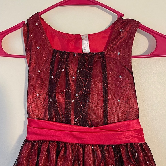 EUC Red Shimmery Holiday Dress with Sparkle Gems Size 8 - Picture 2 of 7